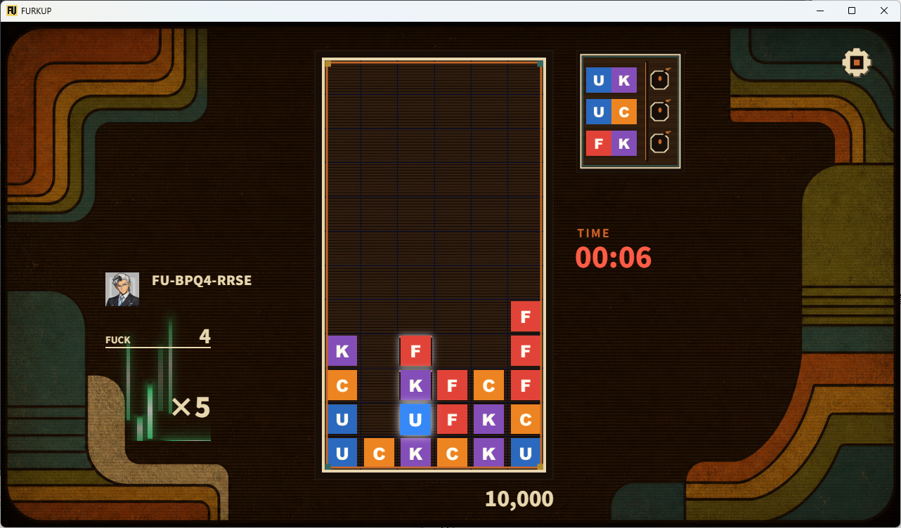 FURKUP retro single player screen